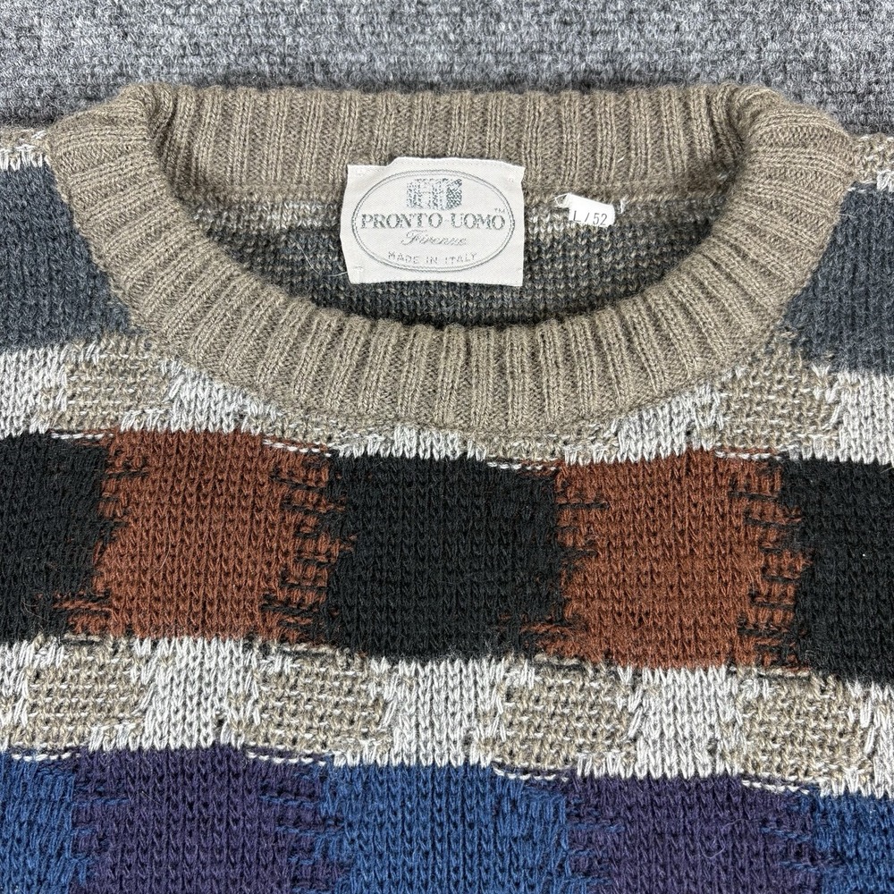 Vintage 90s Pronto Uomo Men's‎ L Wool Blend Biggy Cosby Hip Hop Crewneck Sweater - Picture 3 of 7